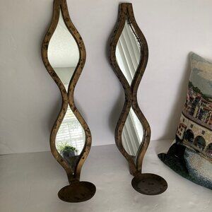 Pair of Antique Gold Mirroe Candle Sconces